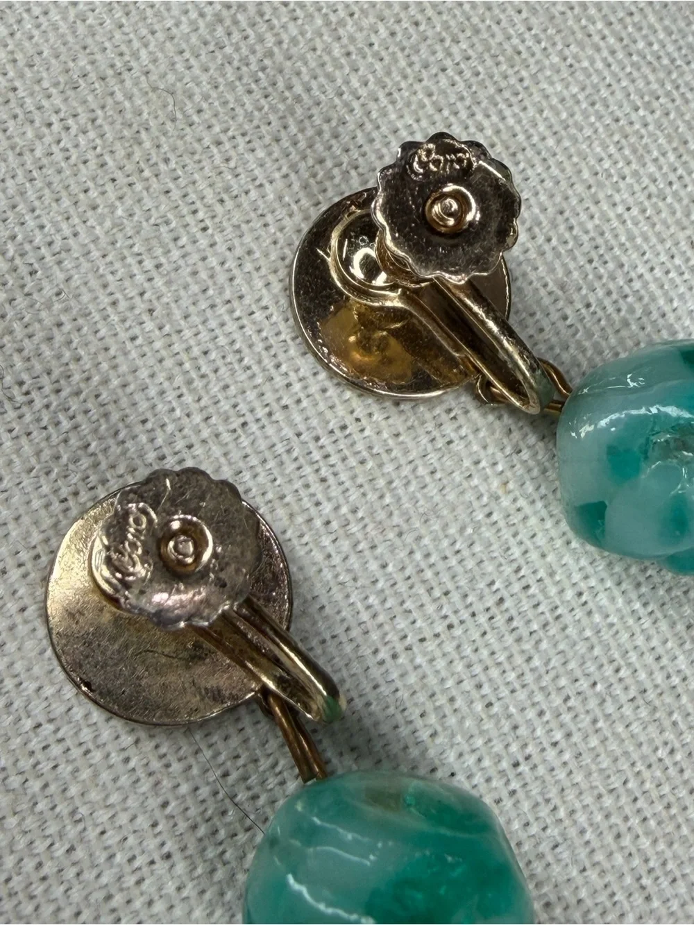 Vintage Coro Screw Back Earrings Signed Gold Tone Dangle Jewelry Shell Beach
